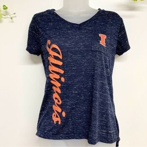 Colosseum Illinois size small navy & orange v-neck short sleeve tee